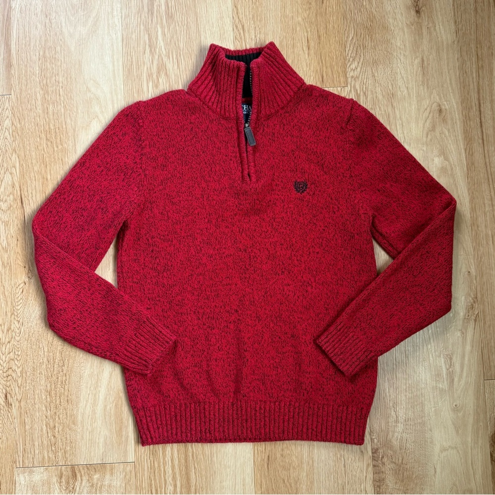 Chaps 1/4 Zip Red Pullover Mockneck Sweater Boys Size Medium 10-12 Cotton Blend